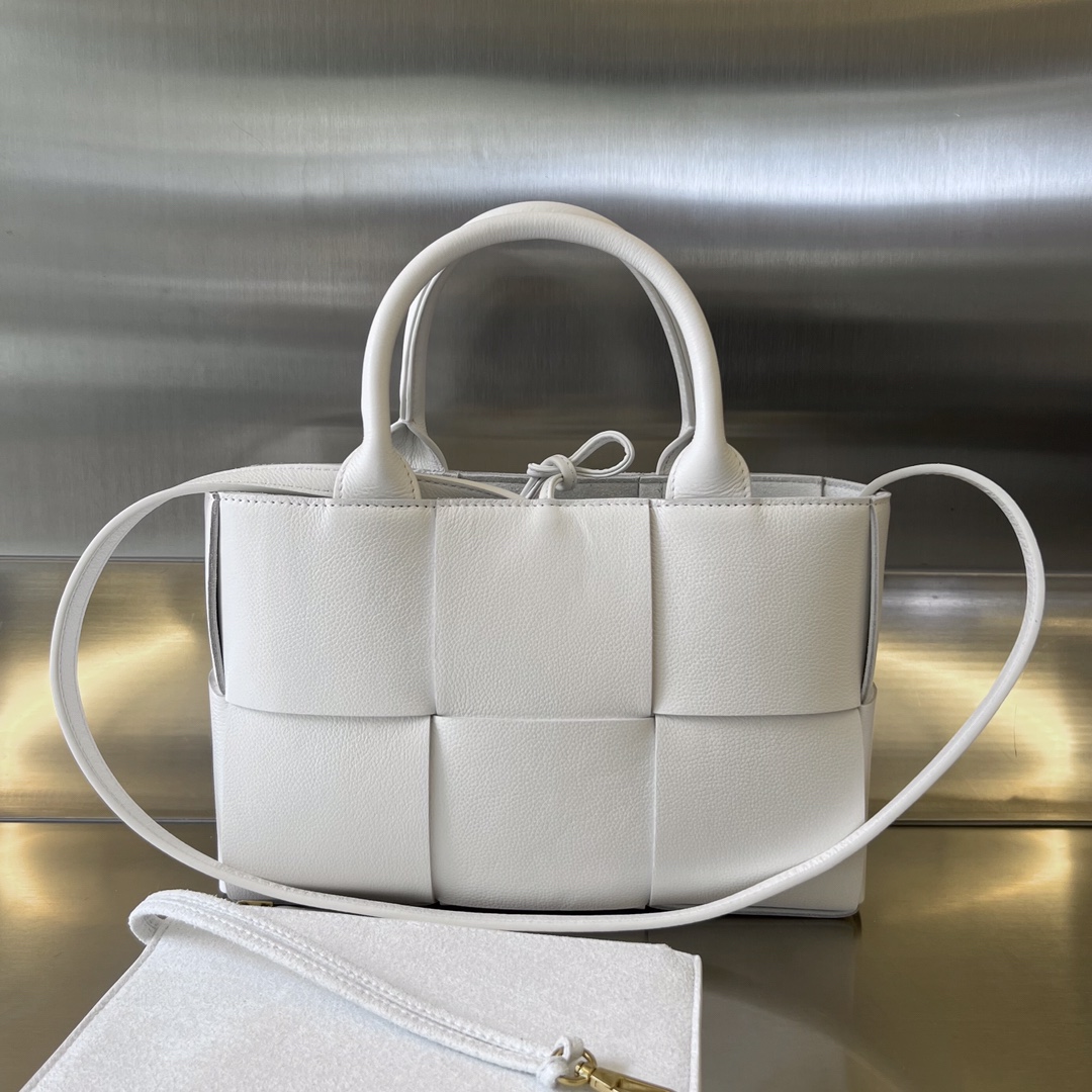 Mini Arco Intreccio Leather Tote Bag White